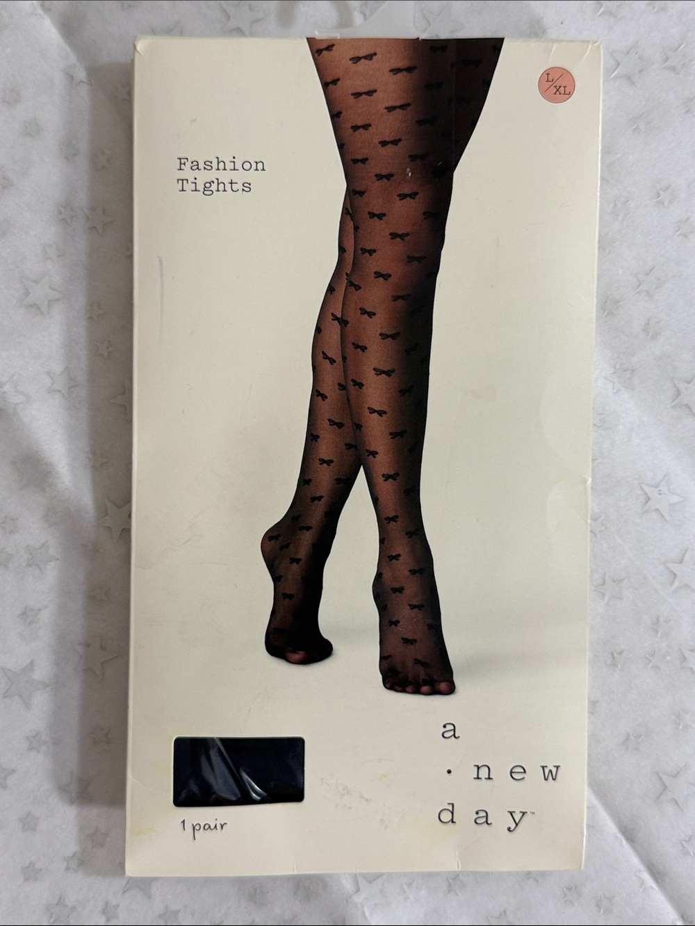 a new day Black Bow-Print Fashion Tights